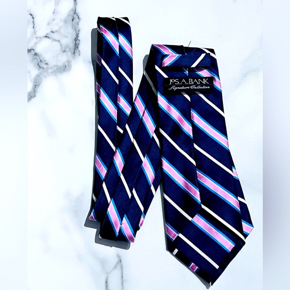 Jos. A. Bank Signature Collection Men's Tie 100% Silk Blue & Pink 3 Inch Classic - Picture 1 of 3